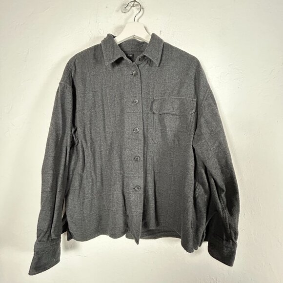 Uniqlo Womens Gray Check Button-Up Shirt Jacket Medium Long Sleeve Pocket Casual - Picture 1 of 8